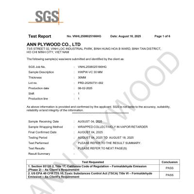 Báo cáo kiểm định Độ Phát Thải Formaldehyde - EPA TSCA/CARB P2